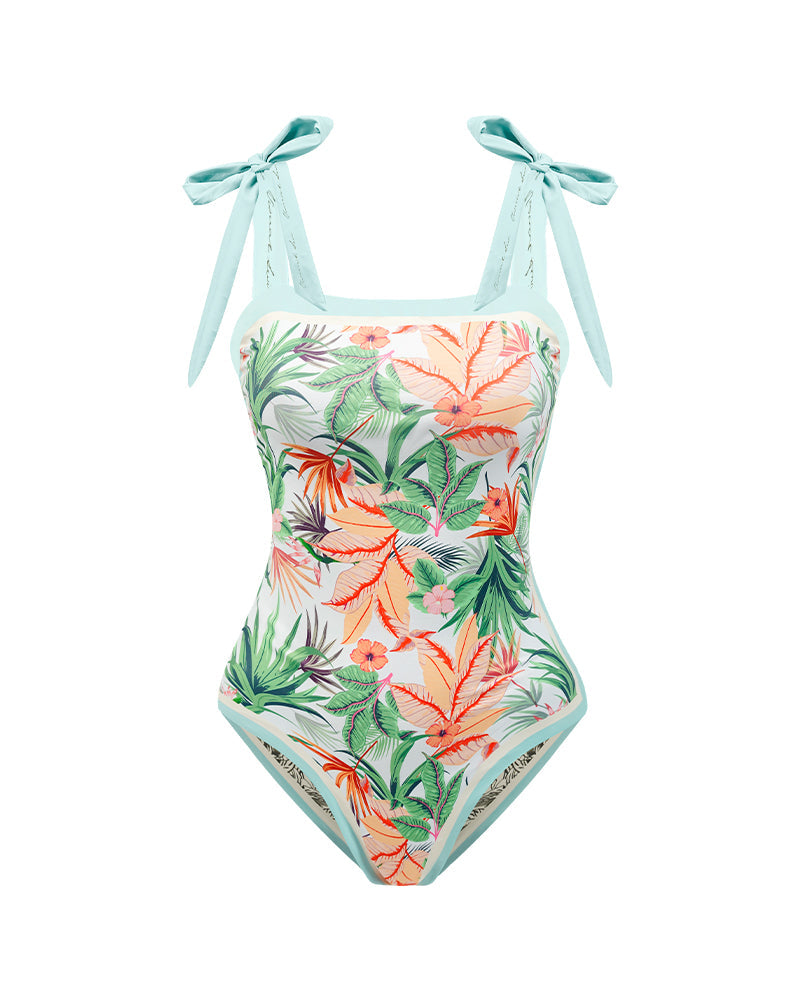 Reversible Tie-Strap Floral One-Piece Swimsuit