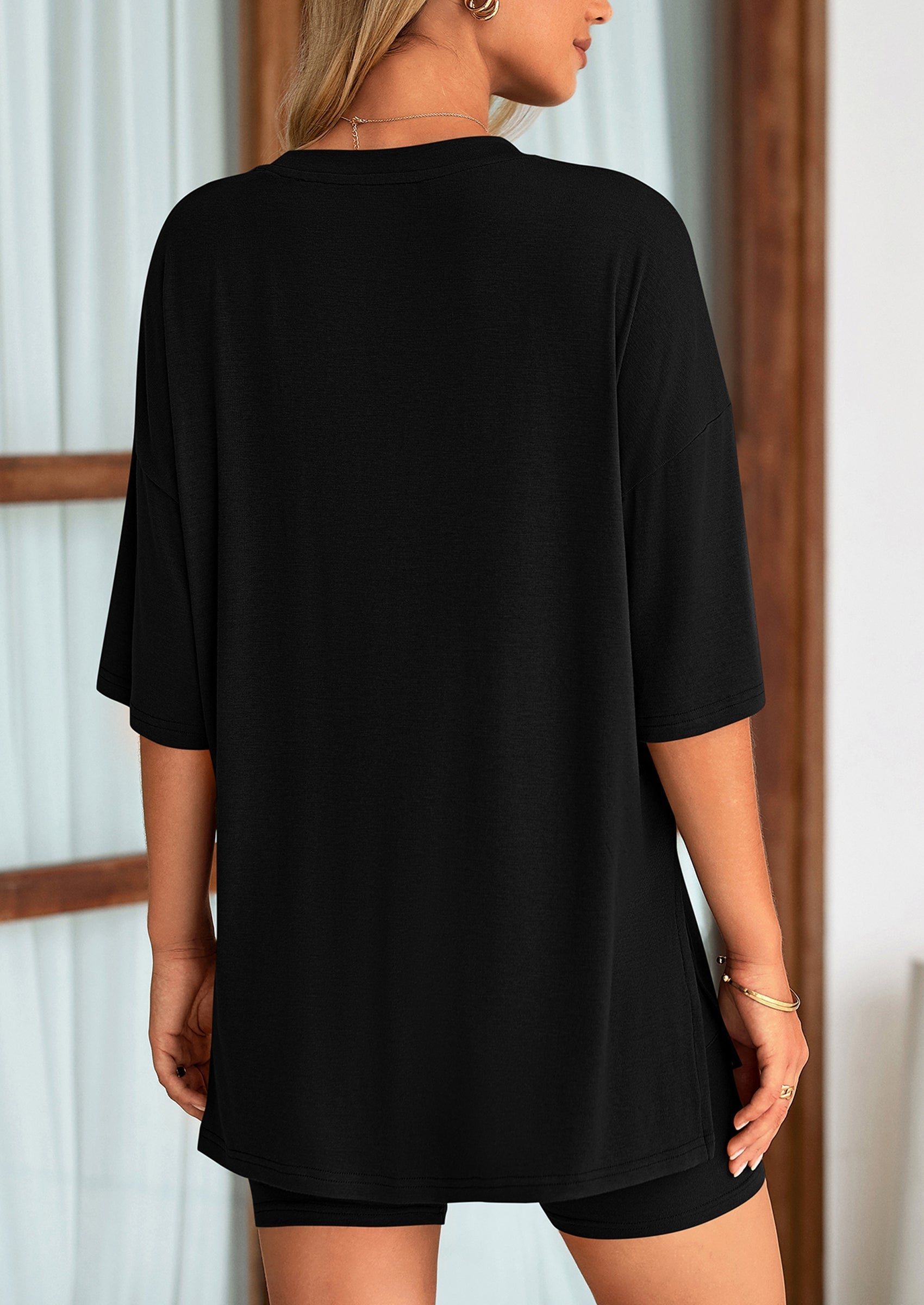 Women's Two-Piece Casual Sports Loose Shirt Cycling Shorts Suit