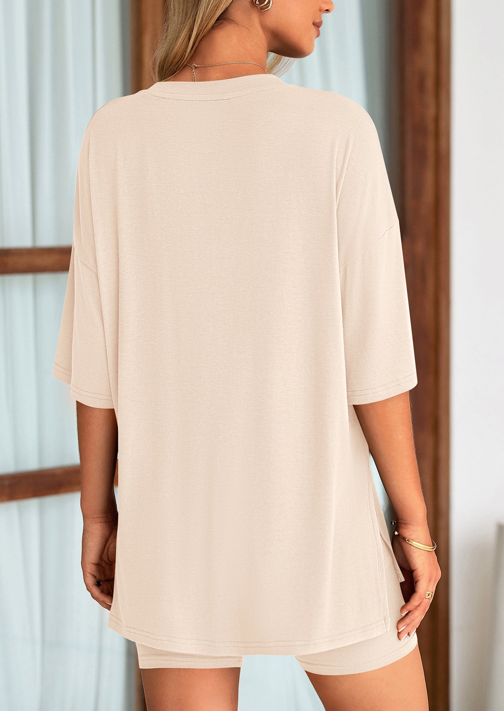 Women's Two-Piece Casual Sports Loose Shirt Cycling Shorts Suit