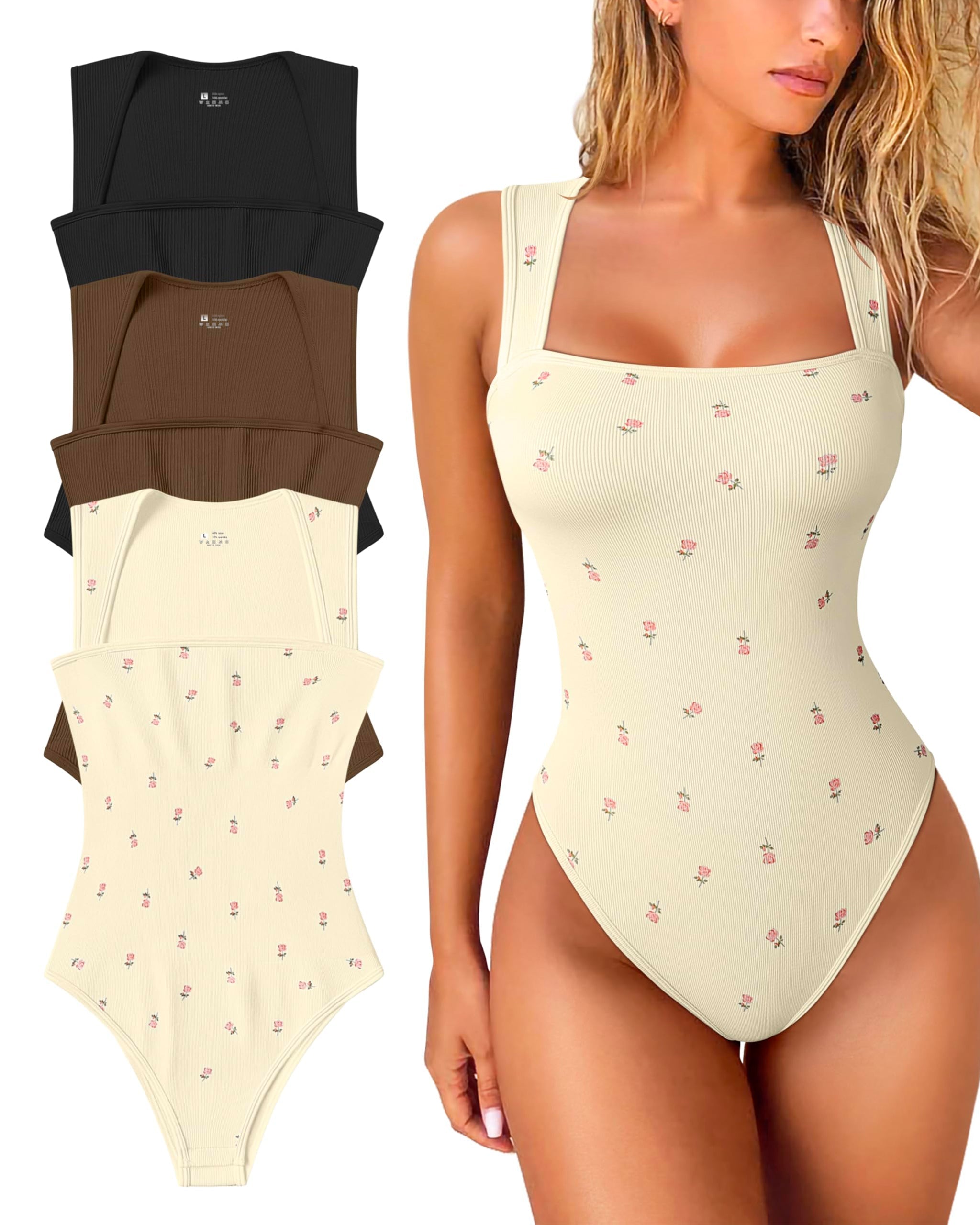 Women's Square Neck Sleeveless Knit Ribbed Vest Bodysuit