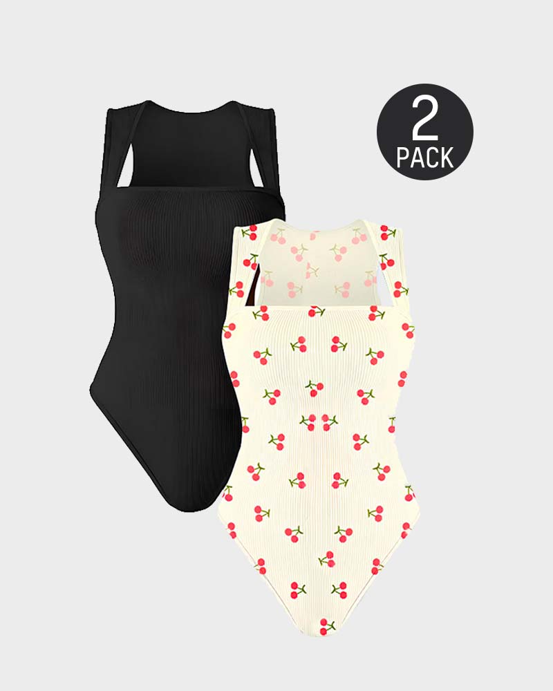 Women's Square Neck Sleeveless Knit Ribbed Vest Bodysuit