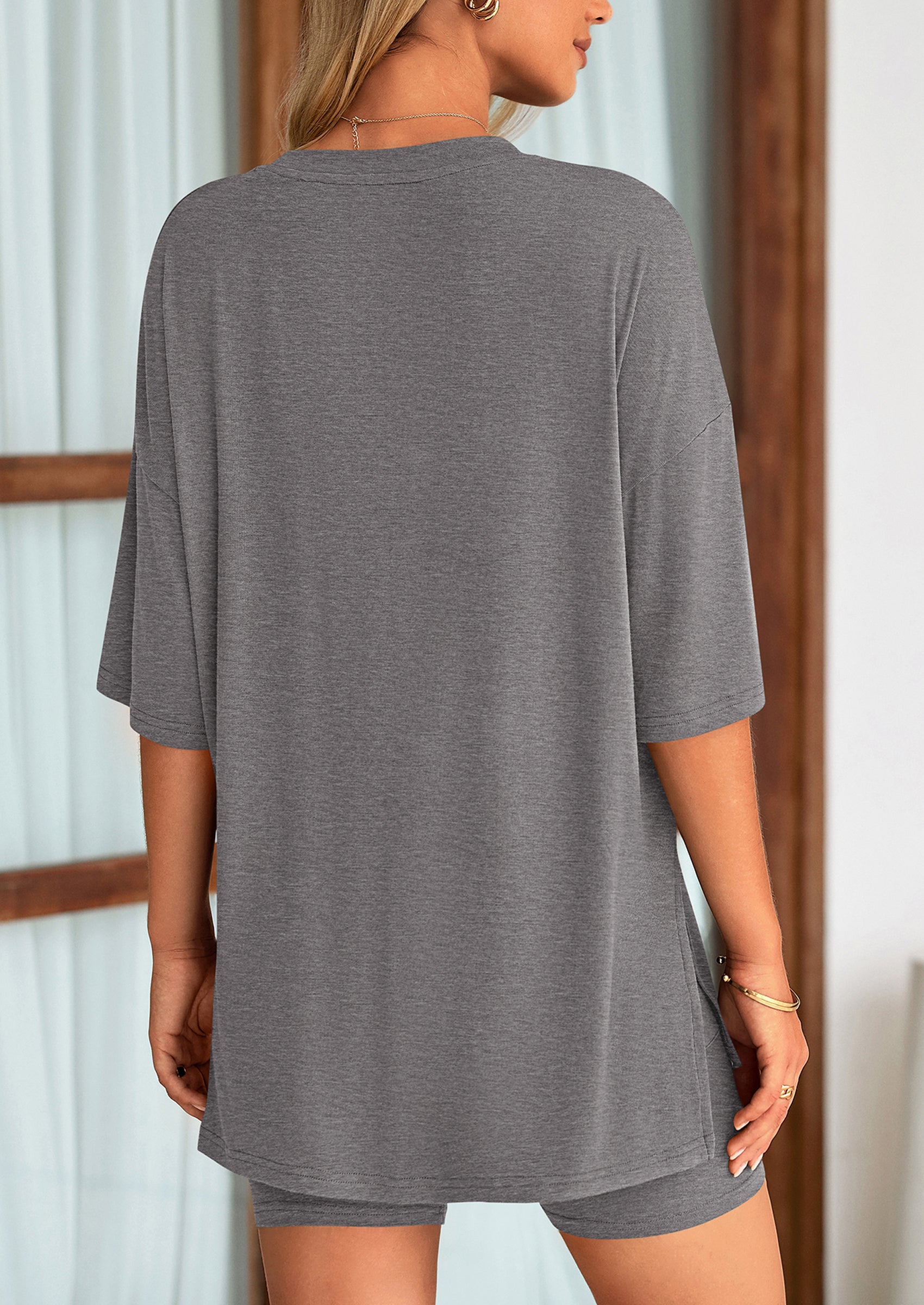 Women's Two-Piece Casual Sports Loose Shirt Cycling Shorts Suit