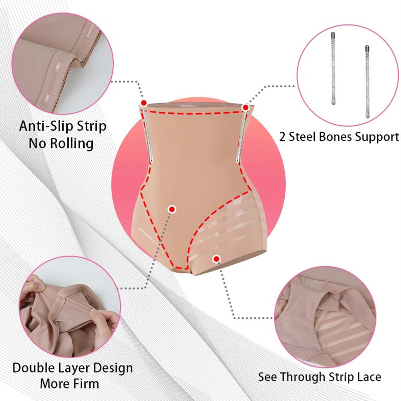 Women's High Waist Tummy Control Strong Non-Slip Non-Curling Hip Lifting Body Shaping Underwear