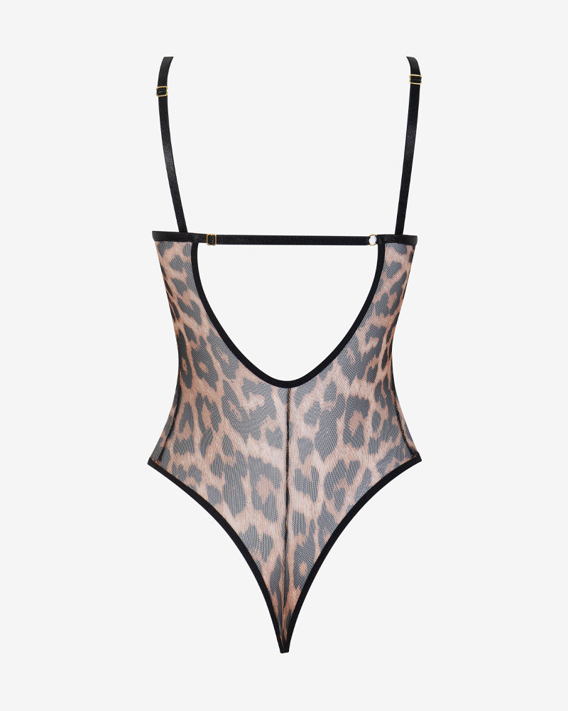 Women's Sexy Leopard Print Mesh Bodysuit