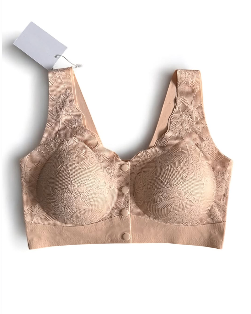 Women's Front Button Lace Seamless Push-Up Breathable Bra