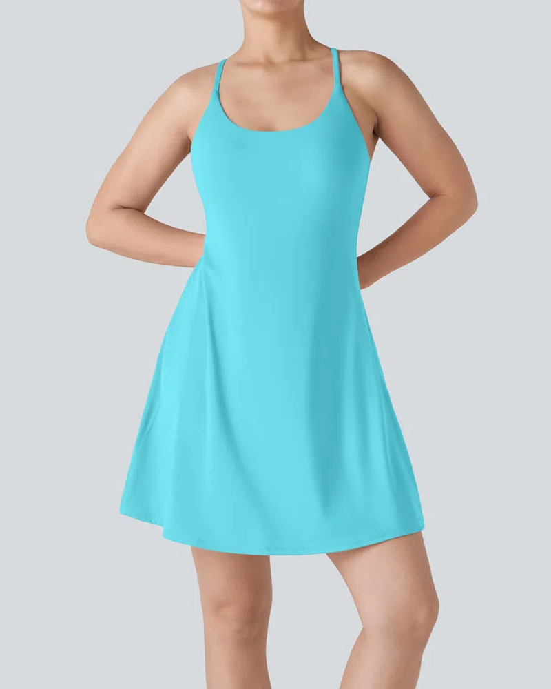 Women's Solid Color Sleeveless Casual Sports Dress with Pocket Shorts