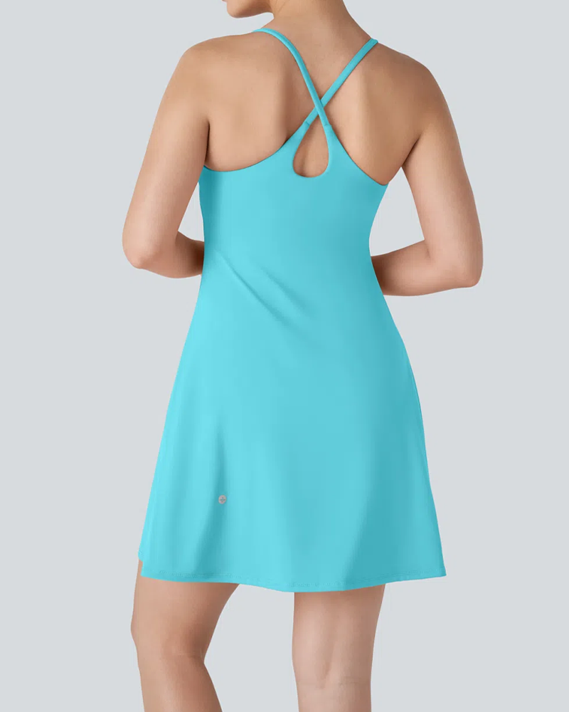 Women's Solid Color Sleeveless Casual Sports Dress with Pocket Shorts