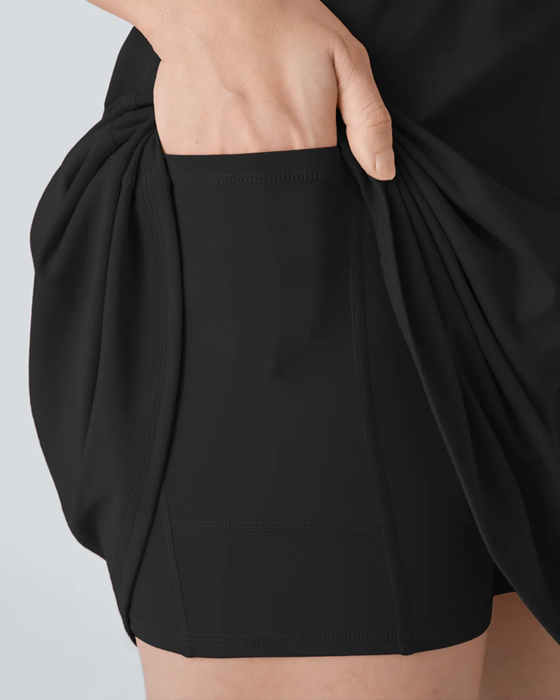 Women's Solid Color Sleeveless Casual Sports Dress with Pocket Shorts