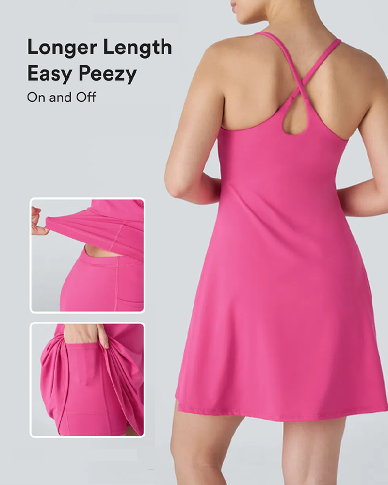 Women's Solid Color Sleeveless Casual Sports Dress with Pocket Shorts