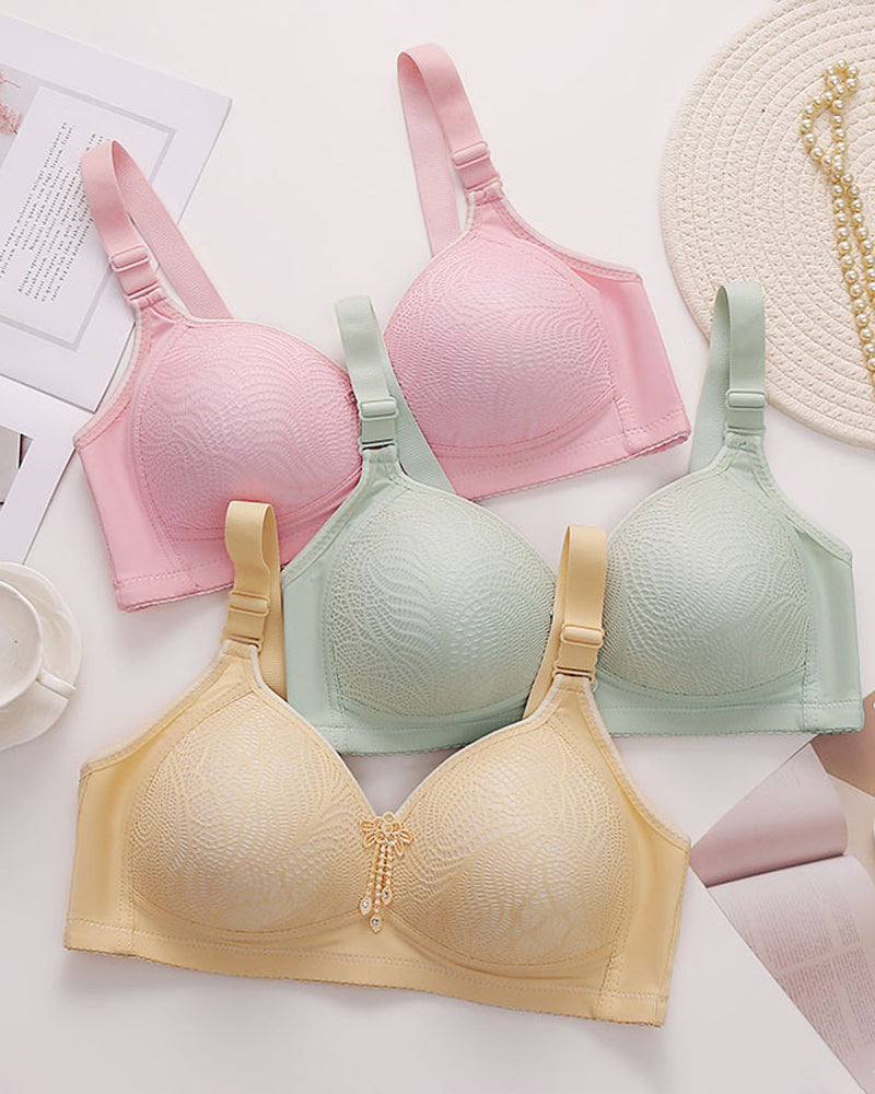 Women's Adjustable Support Straps Wirefree Comfort Push Up Jacquard Bra