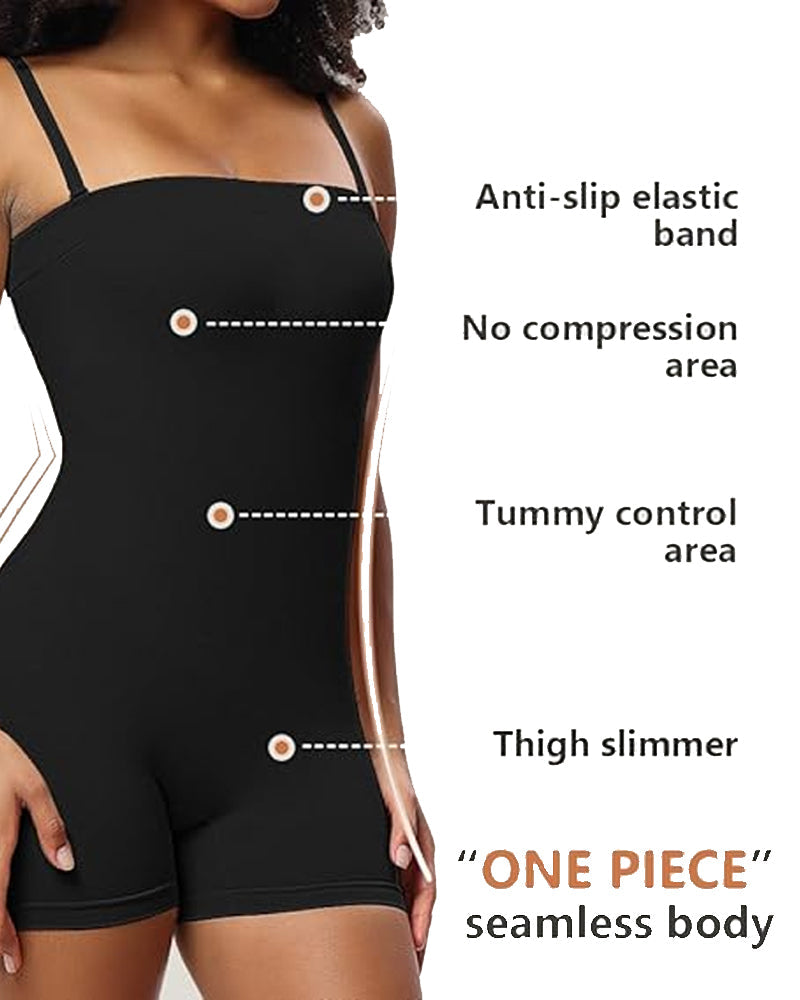 Women's Tummy Control Removable Spaghetti Straps Seamless Bandeau Bodycon Shorts Body Shaper