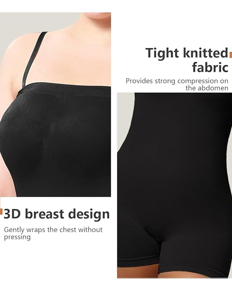 Women's Tummy Control Removable Spaghetti Straps Seamless Bandeau Bodycon Shorts Body Shaper