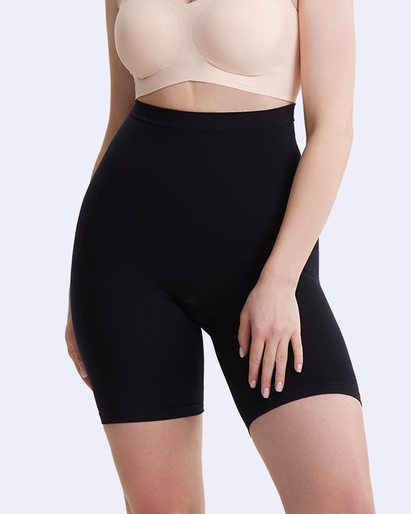 Women's Mid-Rise Seamless Tummy-Control Butt Lift Height-Shaping Elastic Tight Shorts