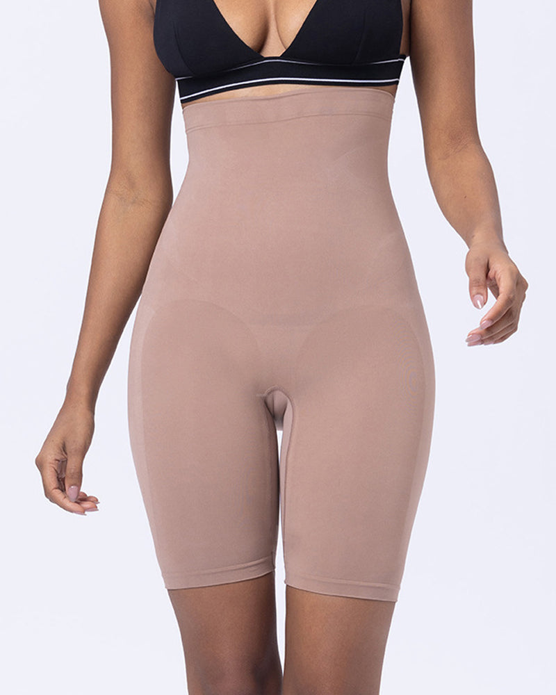 Women's Mid-Rise Seamless Tummy-Control Butt Lift Height-Shaping Elastic Tight Shorts