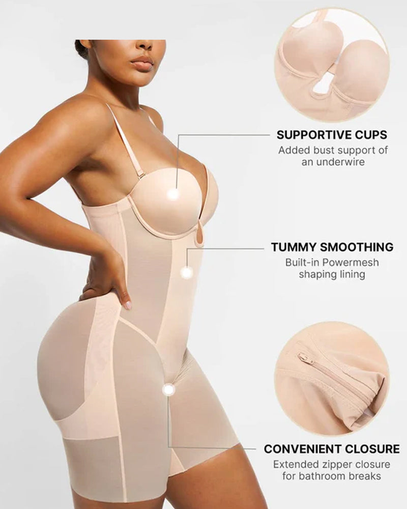 Women's Adjustable Straps Deep V Tummy Control Backless Crotch Zipper All-in-One Body Shaper