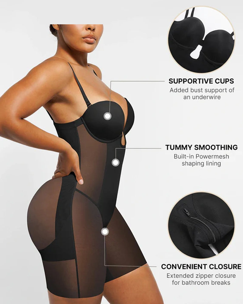 Women's Adjustable Straps Deep V Tummy Control Backless Crotch Zipper All-in-One Body Shaper