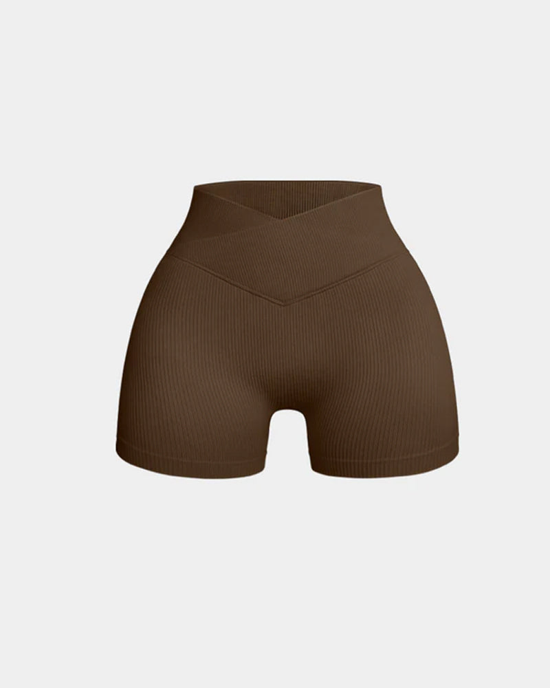 Ribbed High Waist Solid Skinny Yoga Sport Shorts