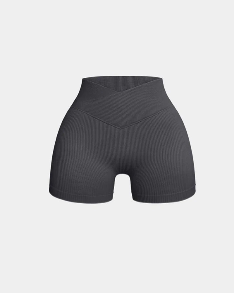 Ribbed High Waist Solid Skinny Yoga Sport Shorts