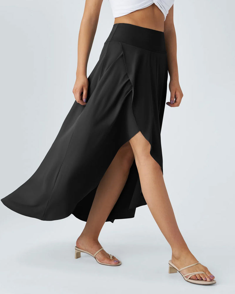 High Waist High and Low Ruffles Two-In-One Elegant Quick-Drying Casual Irregular Beach Holiday Long Skirt