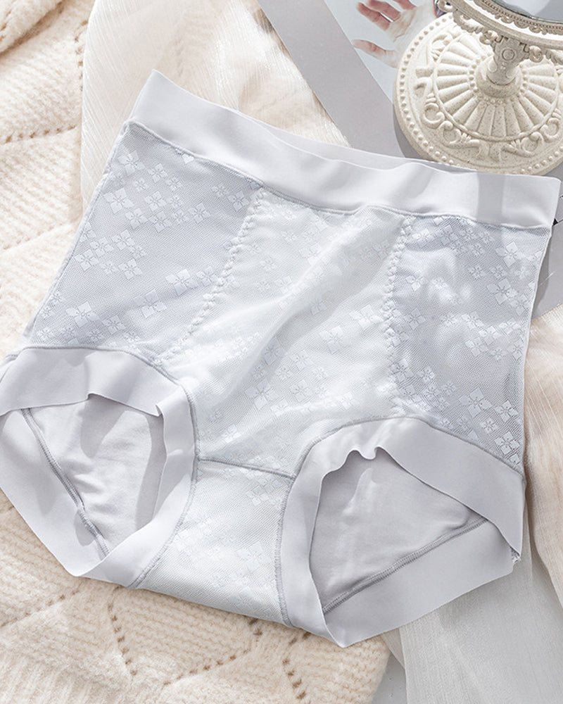 Mulberry Silk Protein 7A Antibacterial High Waist Tummy Tuck Lace Breathable Panties