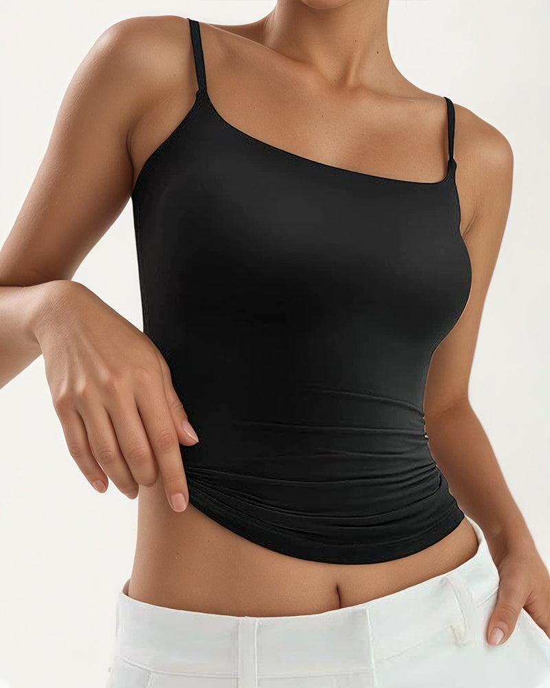 Women's Square Neck Adjustable Spaghetti Strap Sleeveless Tank Top