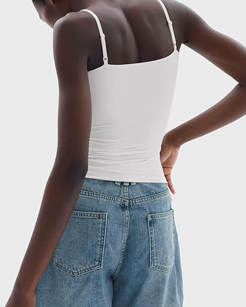 Women's Square Neck Adjustable Spaghetti Strap Sleeveless Tank Top