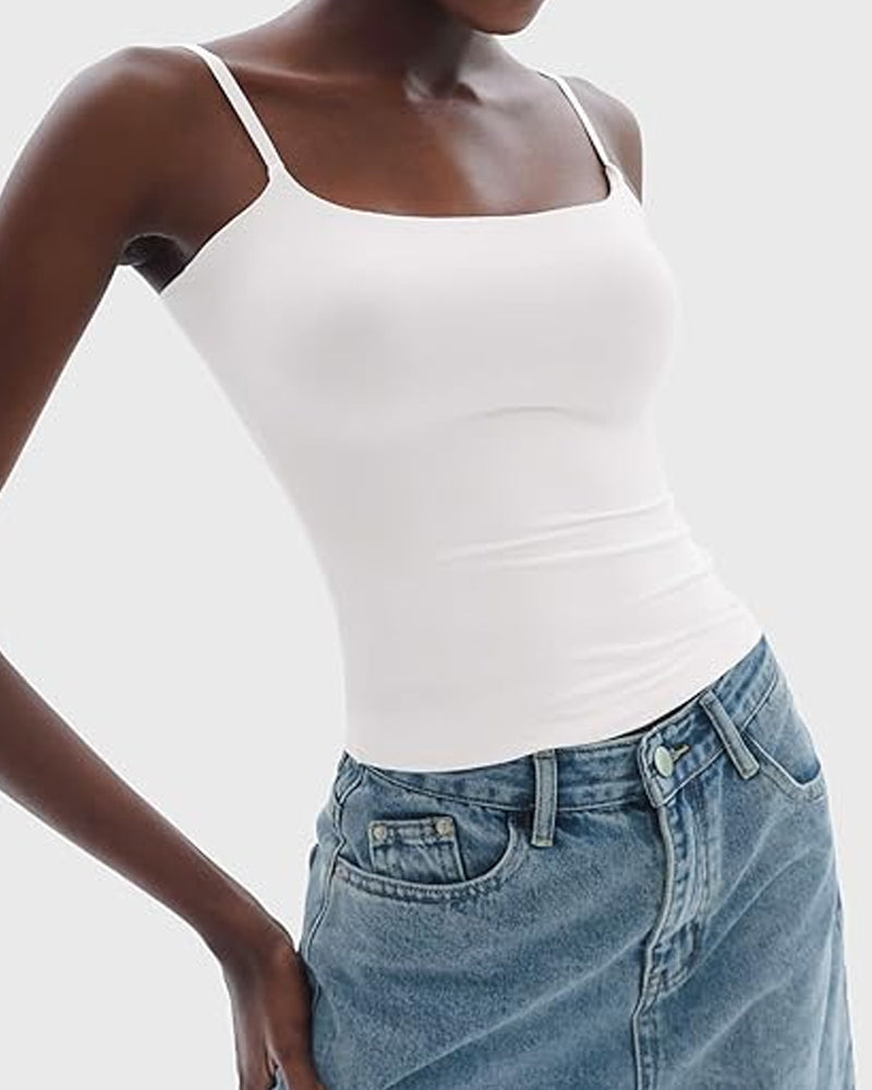 Women's Square Neck Adjustable Spaghetti Strap Sleeveless Tank Top