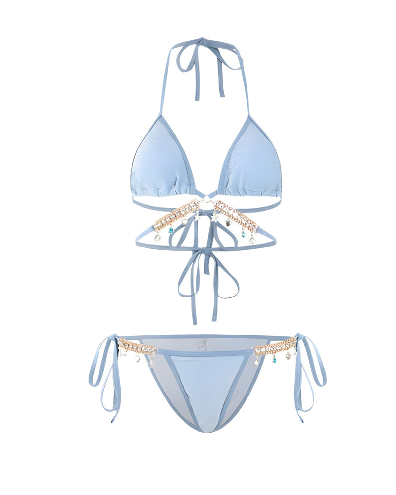 Beach Vacation Sexy Diamond Chain Bikini and Cover-up Swimsuit Set