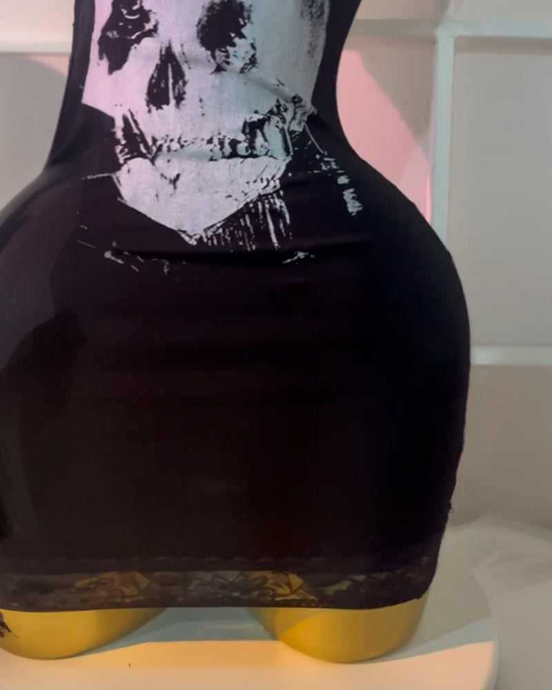 Black Skull Sexy Suspender Lace Dress