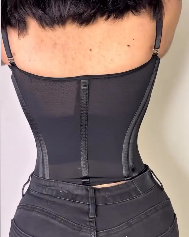 Sexy Bandeau Colorblock Removable Straps Shapewear Corset Top with Zipper
