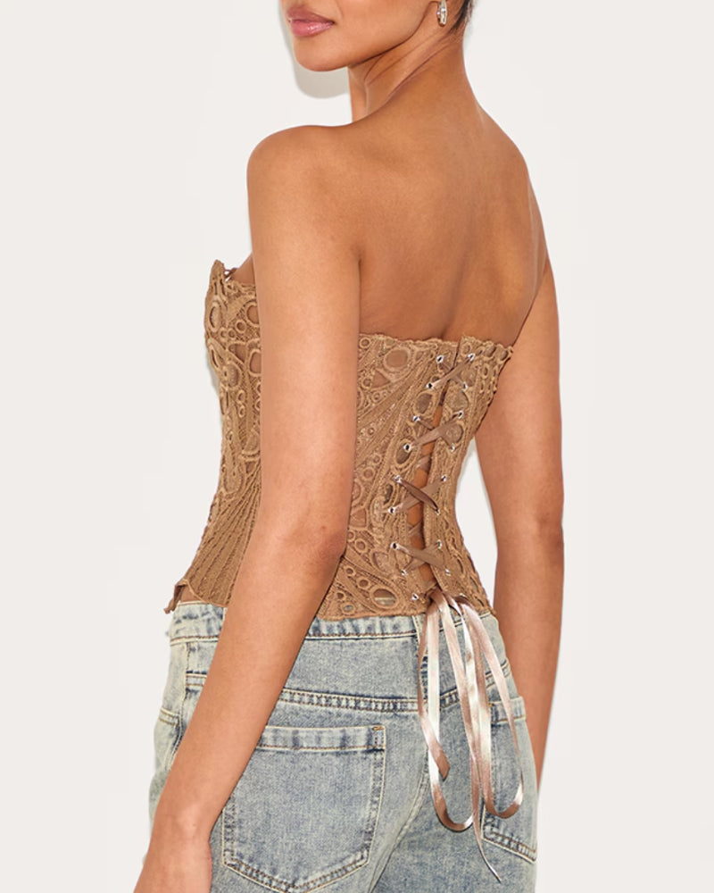 Ladies Elegant Lace Back Tie-up Tube Top Tummy Shaper Top