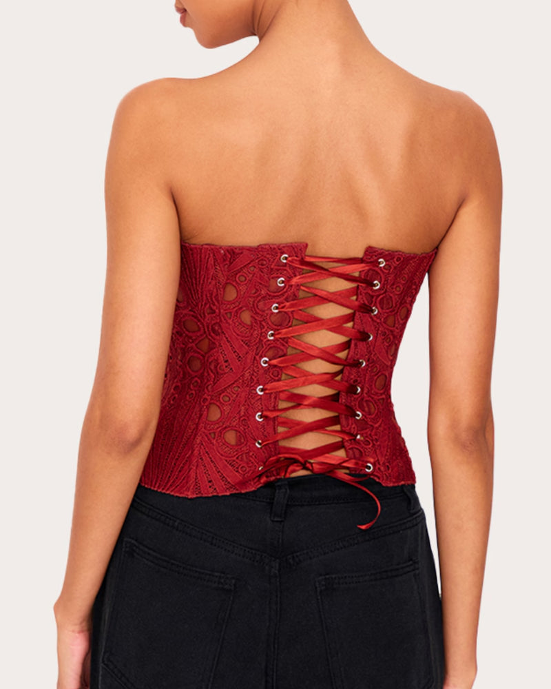 Ladies Elegant Lace Back Tie-up Tube Top Tummy Shaper Top