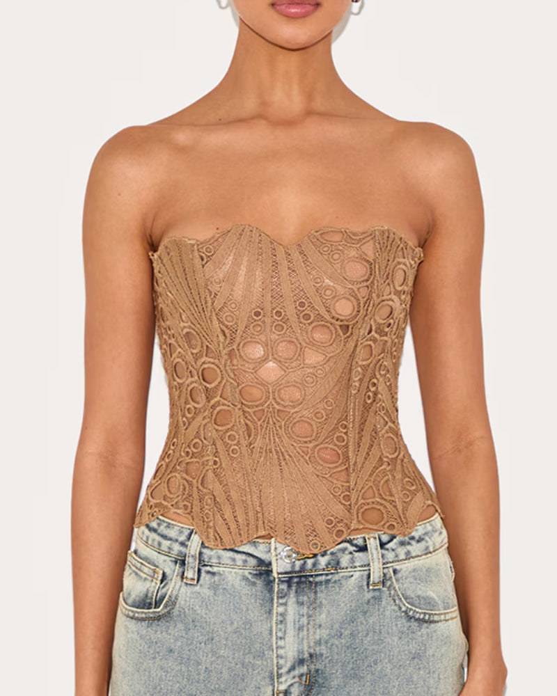 Ladies Elegant Lace Back Tie-up Tube Top Tummy Shaper Top