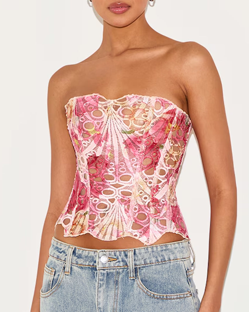 Ladies Elegant Lace Back Tie-up Tube Top Tummy Shaper Top