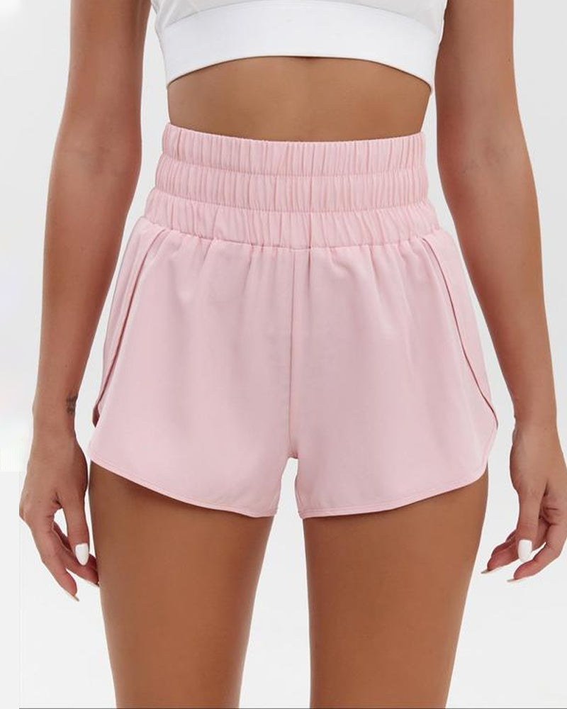 Women's Solid Color High Waist Casual Comfortable Stretch Quick-Drying Sports Shorts