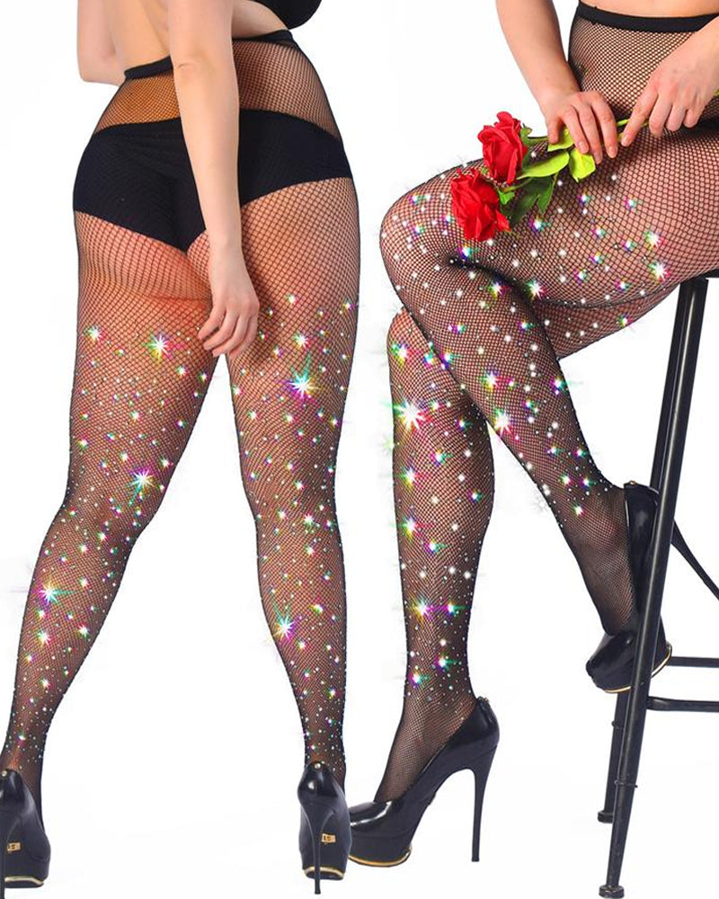 Women's Sexy Elastic Super Shiny Rhinestone Fishnet Stockings