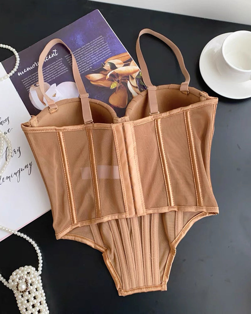 Sexy Fishbone Adjustable Shoulder Strap Tube Top Mesh Irregular Top