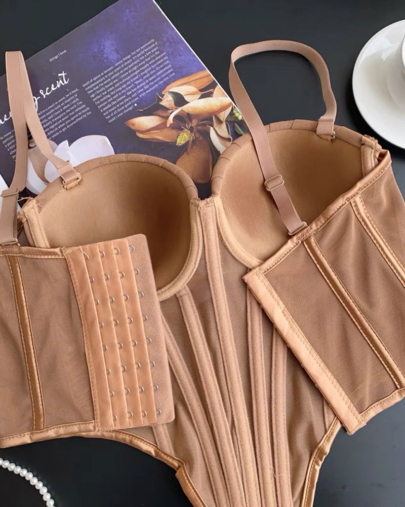 Sexy Fishbone Adjustable Shoulder Strap Tube Top Mesh Irregular Top