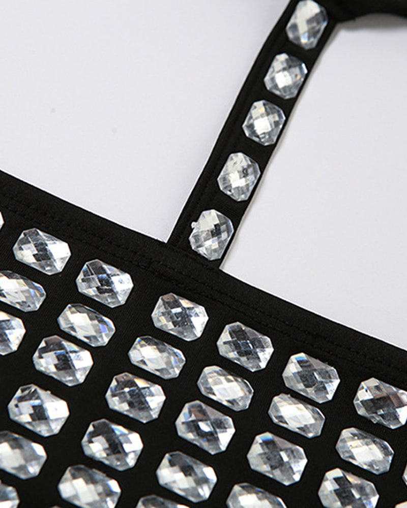 Sexy Halter Neck Backless Elastic Slim Fit Diamond Vest