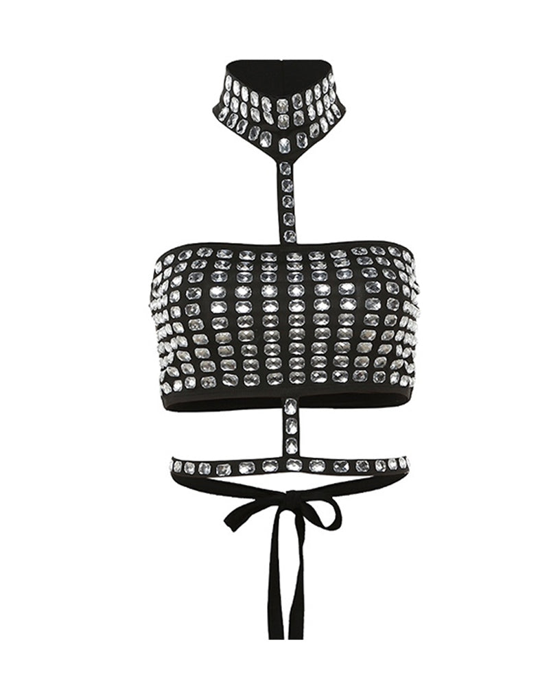 Sexy Halter Neck Backless Elastic Slim Fit Diamond Vest