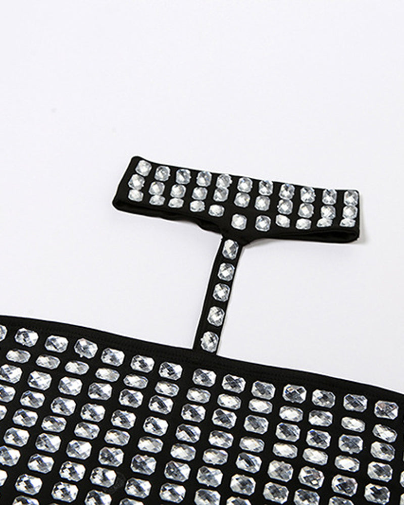 Sexy Halter Neck Backless Elastic Slim Fit Diamond Vest