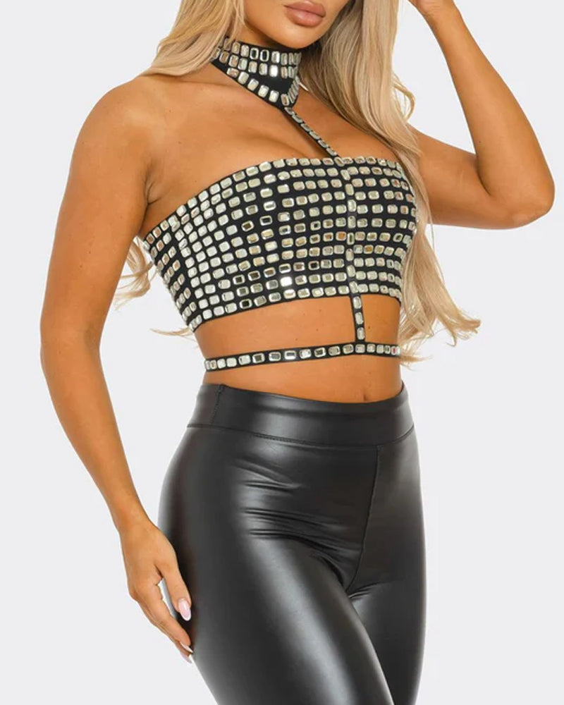 Sexy Halter Neck Backless Elastic Slim Fit Diamond Vest