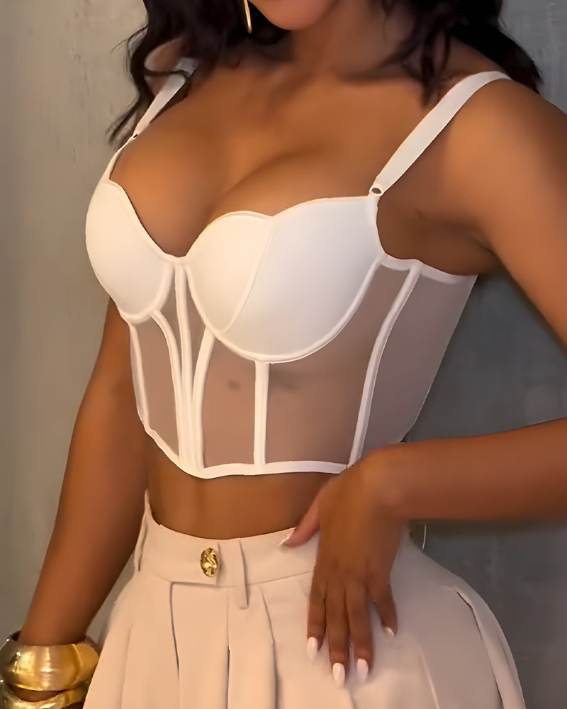Sexy Sheer Mesh Push-Up Corset Top