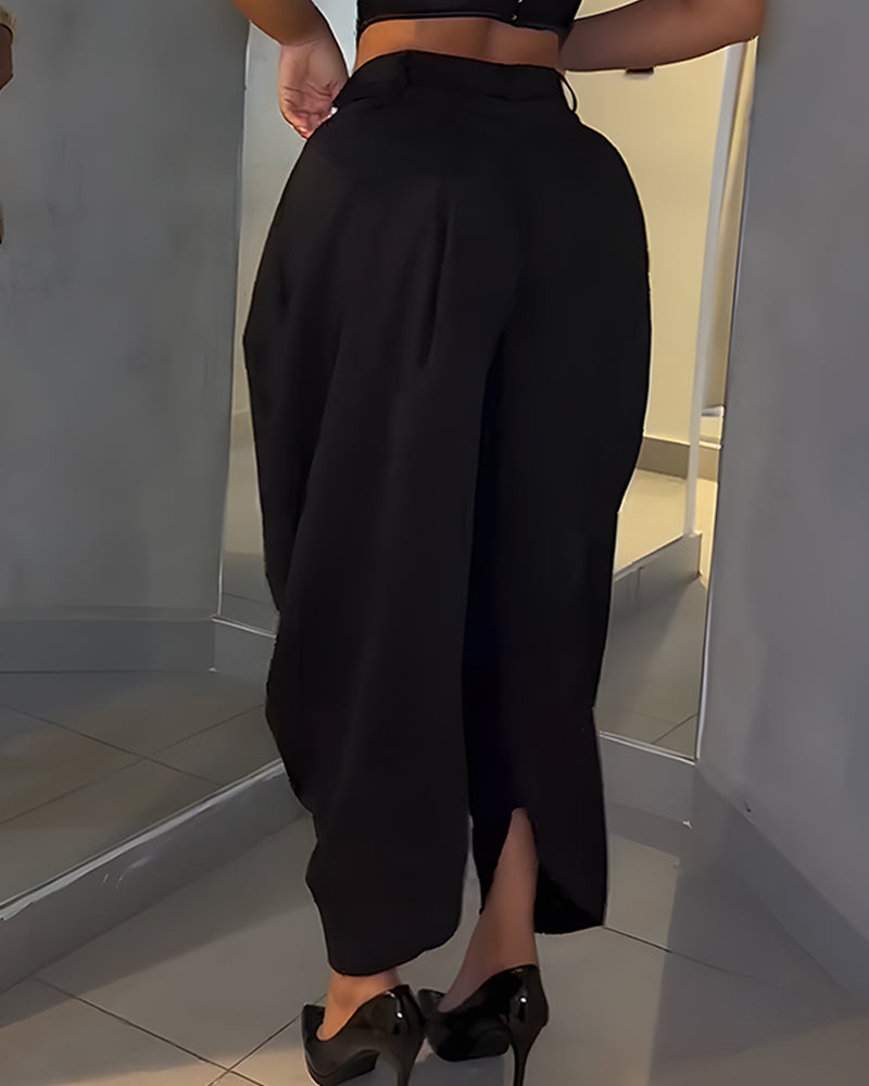 Casual High Waist Loose Ruched Irregular Pants