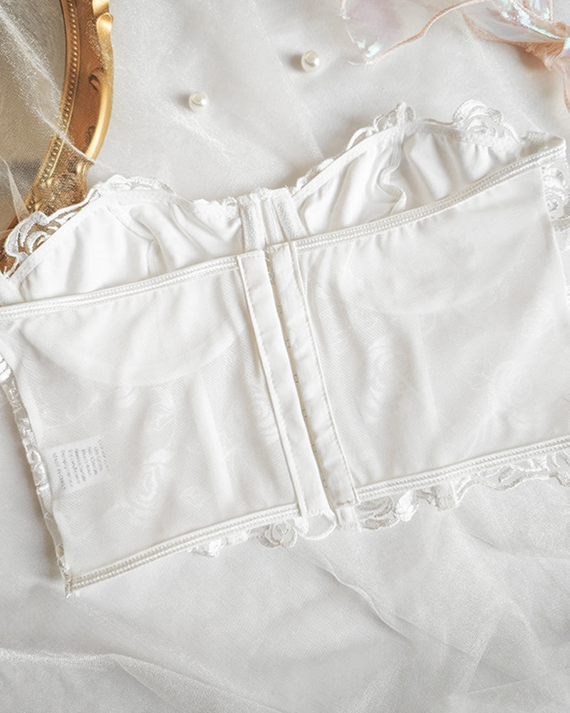 Sexy Flower Lace Mesh Herringbone Tube Top