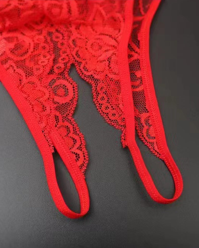 Women's Sexy Lace Open Crotch Hollow Low Rise Thong