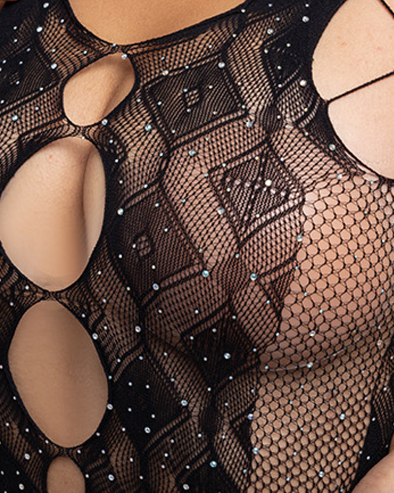 Sexy Diamond Hollow Black Lace Nightdress