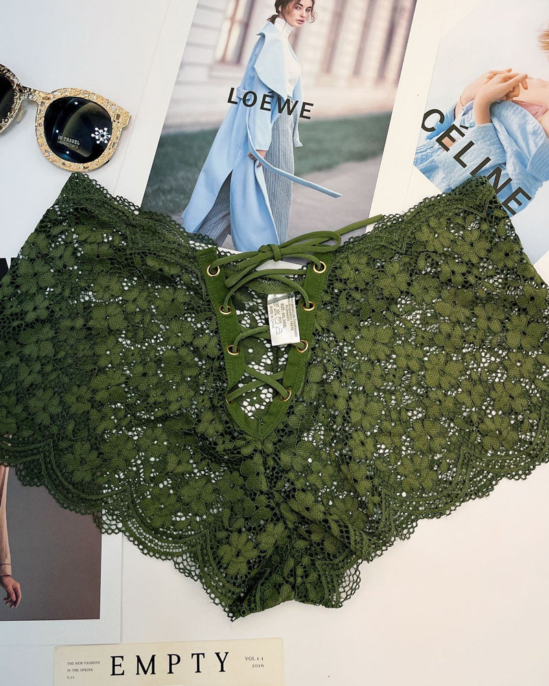 Women's Sexy Flower Lace Back Waist Tie Design Panties