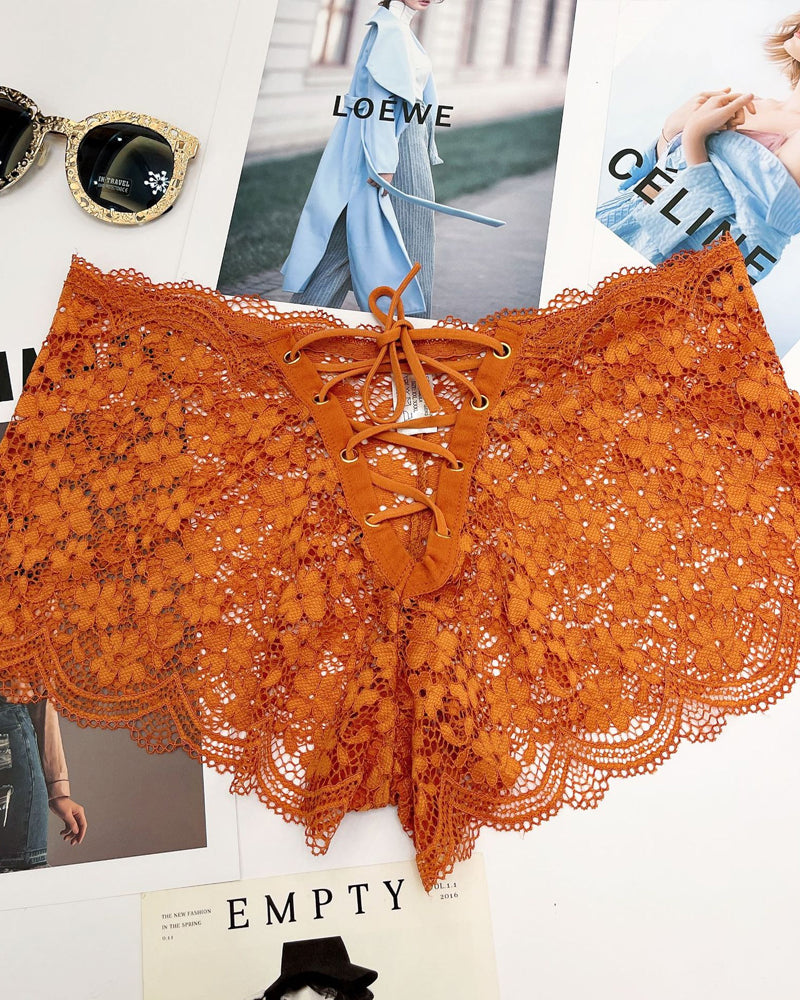 Women's Sexy Flower Lace Back Waist Tie Design Panties