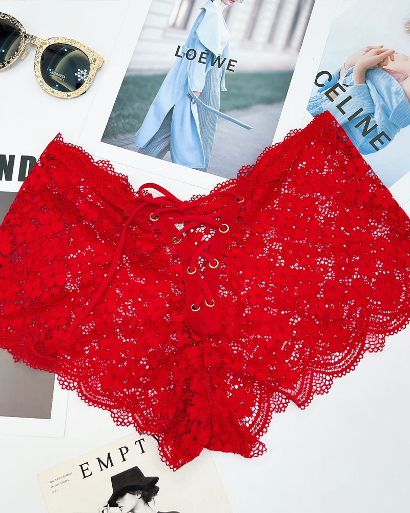 Women's Sexy Flower Lace Back Waist Tie Design Panties